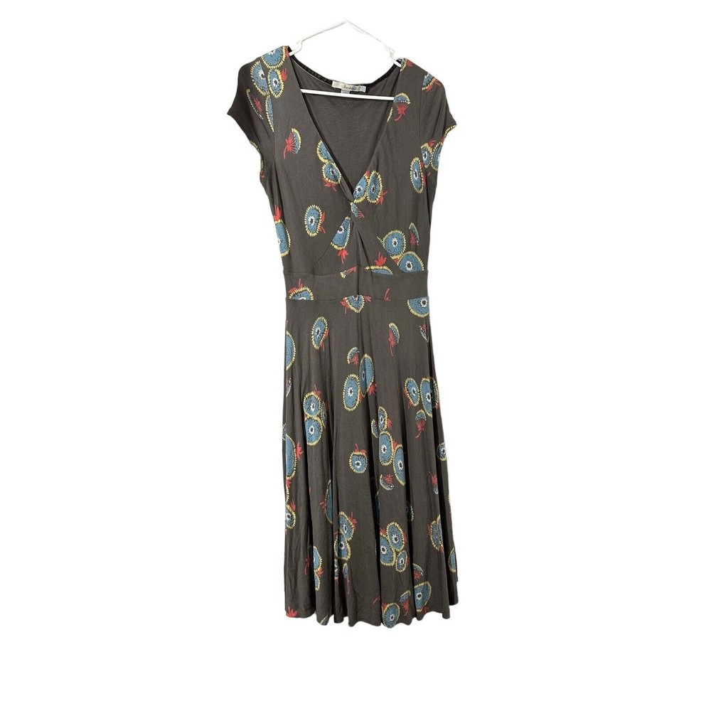 Boden Deep V Twist neck Detail with Floral Pattern Midi Dress‎ Size 8